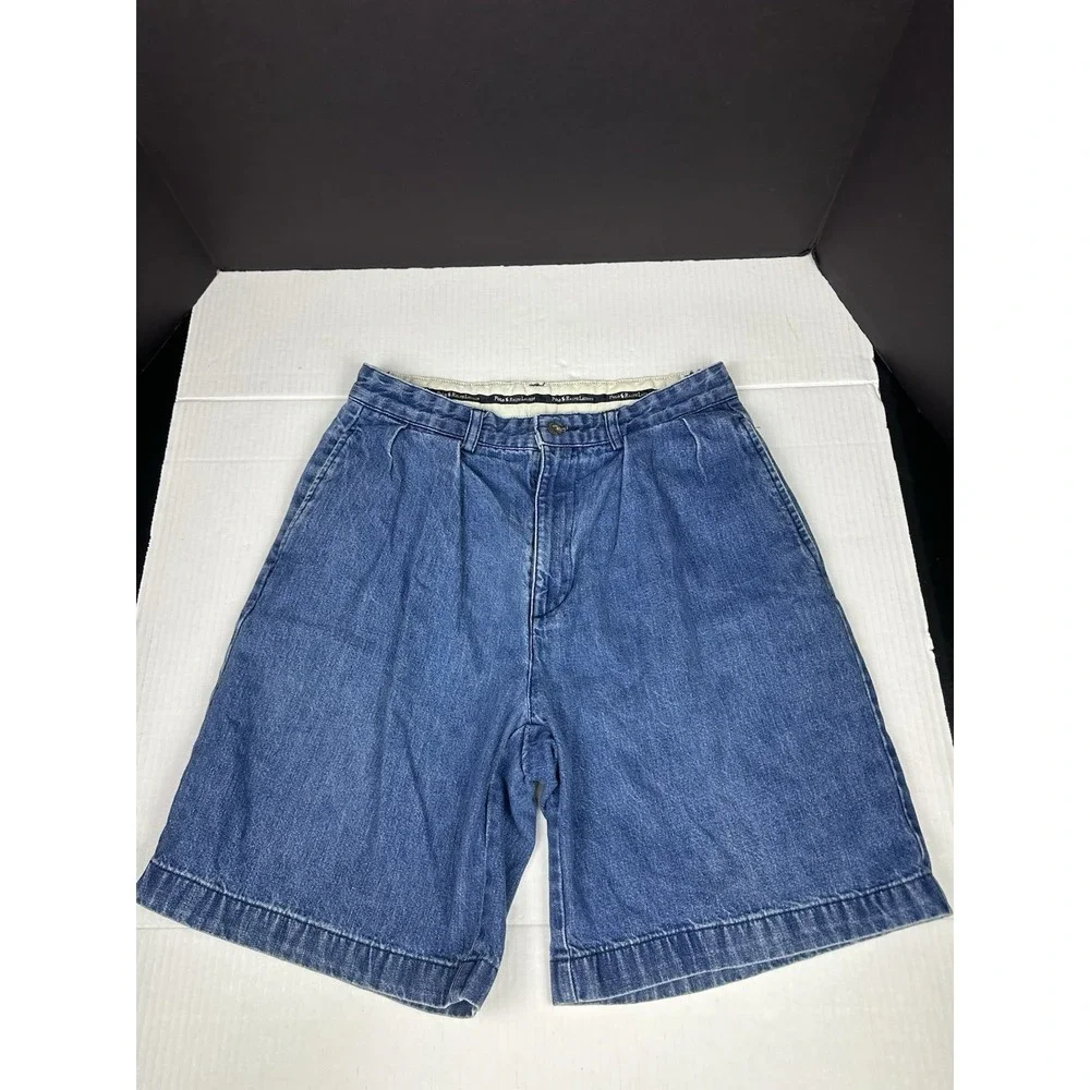 Polo Ralph Lauren Denim Shorts Mens 30 Pleated Relaxed Fit Vintage 90s Style